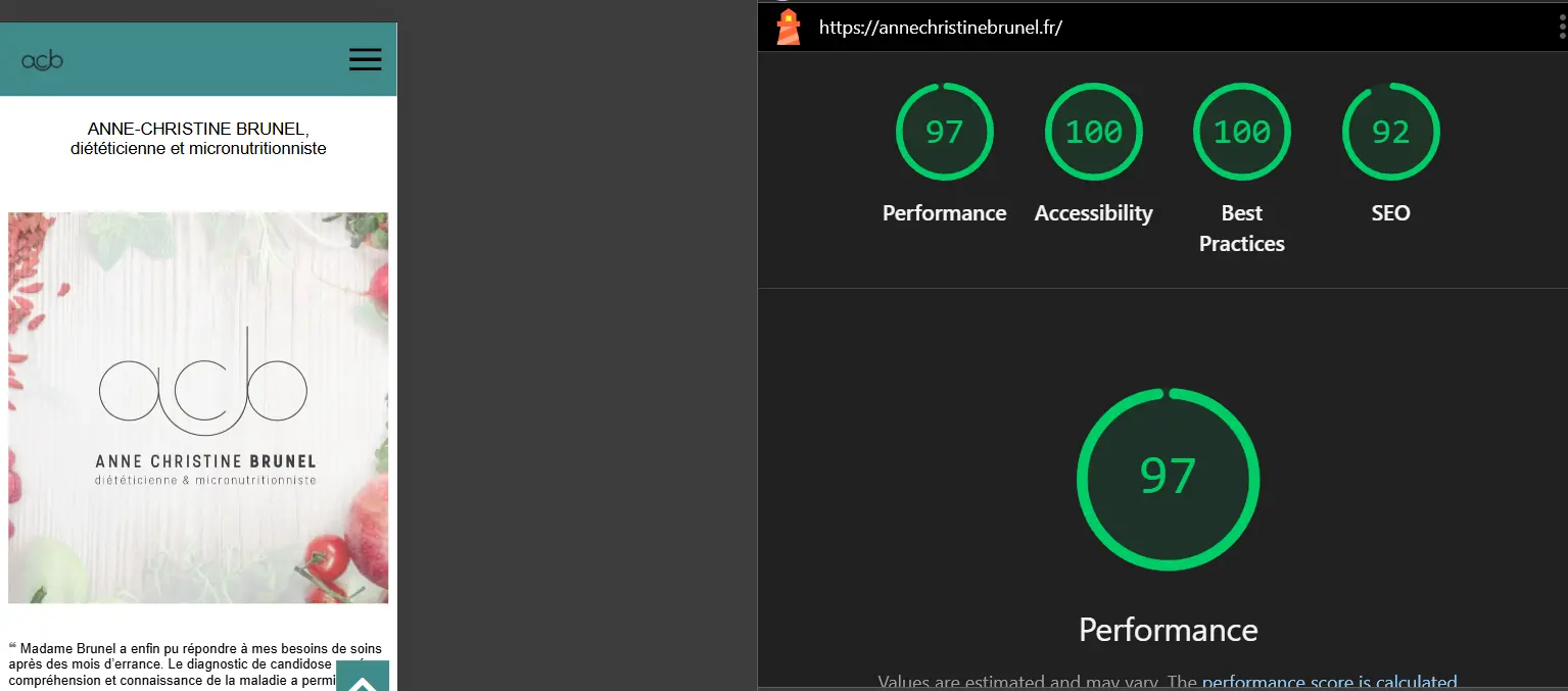 Capture PageSpeed Insights site Anne-Christine Brunel